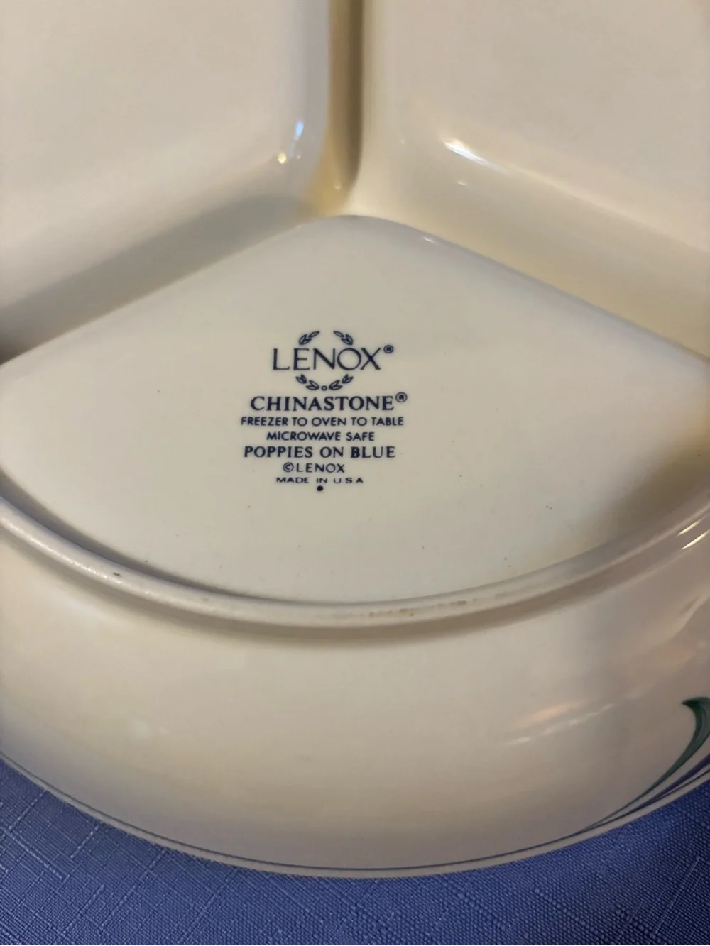 Lenox Poppies On Blue Divided 10” Serving Bowl